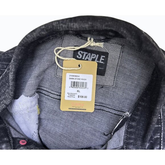 STAPLE‎ Mens XL Distressed Denim Jacket with Paint Splatter & Patchwork NWT - Picture 10 of 15